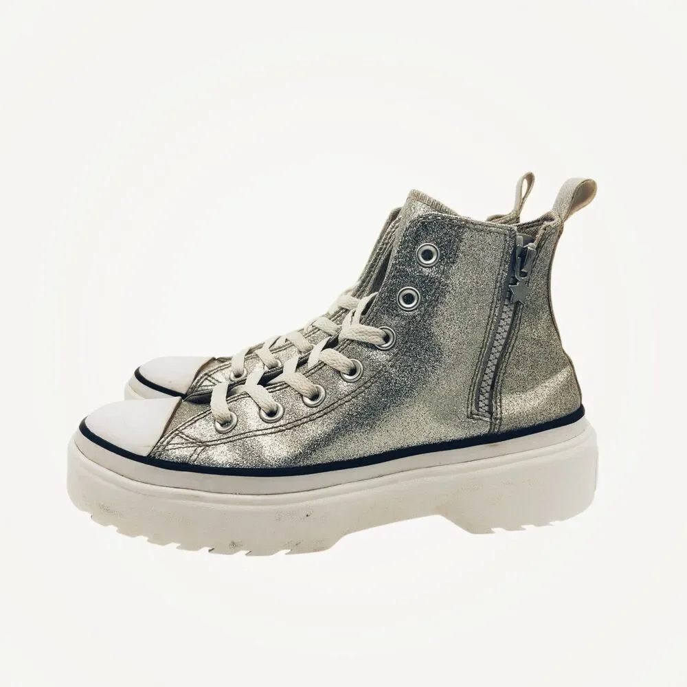 Converse Sneakers Youth Size 5.5 Chuck Taylor Hi Top Lug Silver Glitter Glam